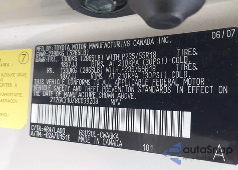 2008 Lexus Rx 350 from USA, damaged, VIN 2T2GK31U78C039208